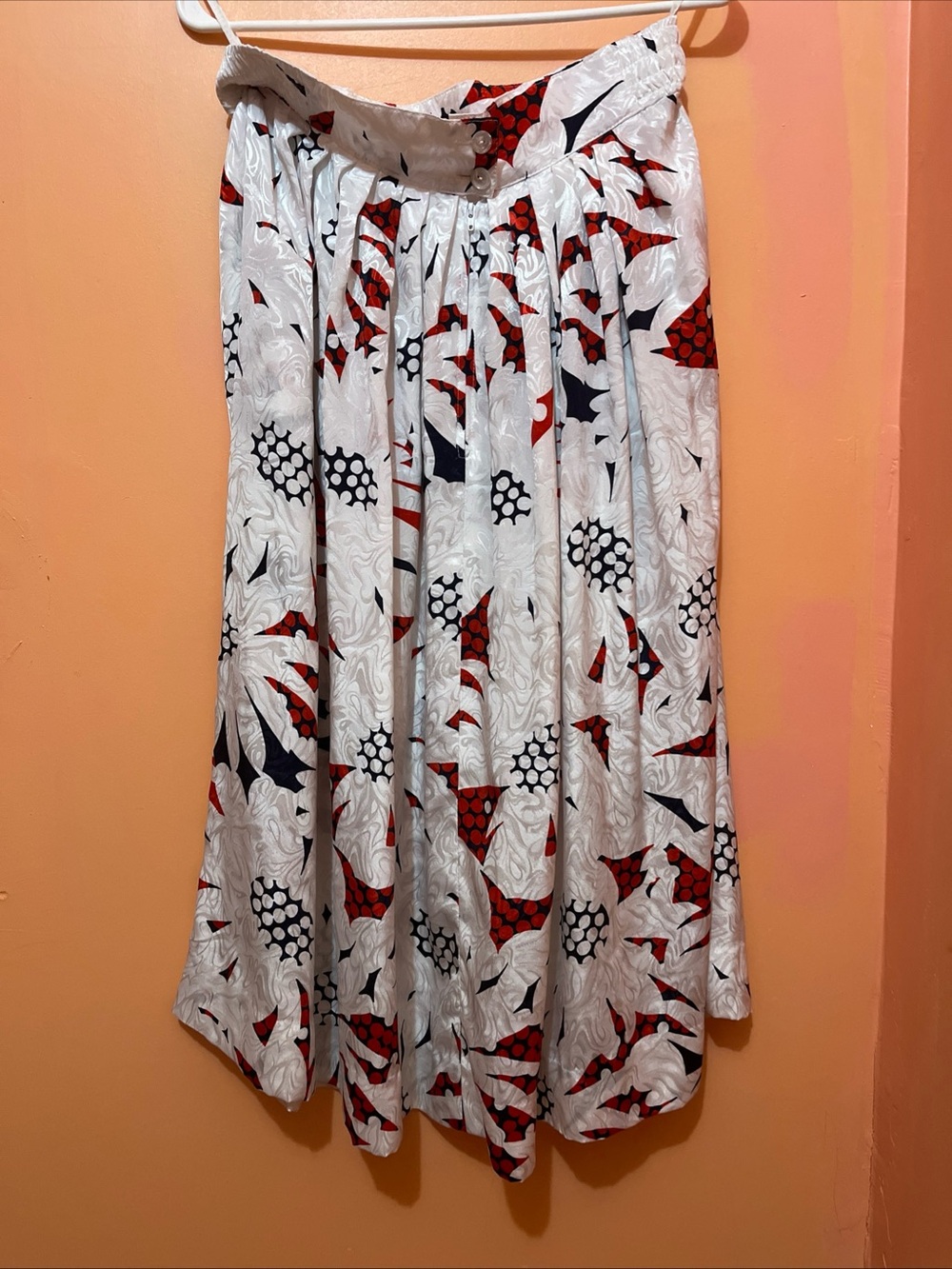 Howard wolf vintage White Circle Skirt with Red & Black Graphic Print